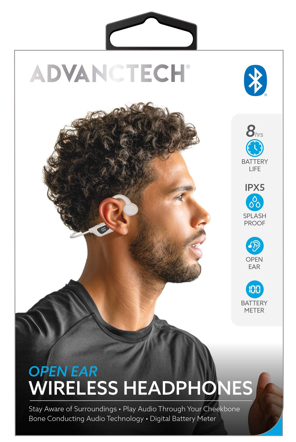 Bone Conduction Bluetooth Headphones with LCD Battery Meter: Off-White