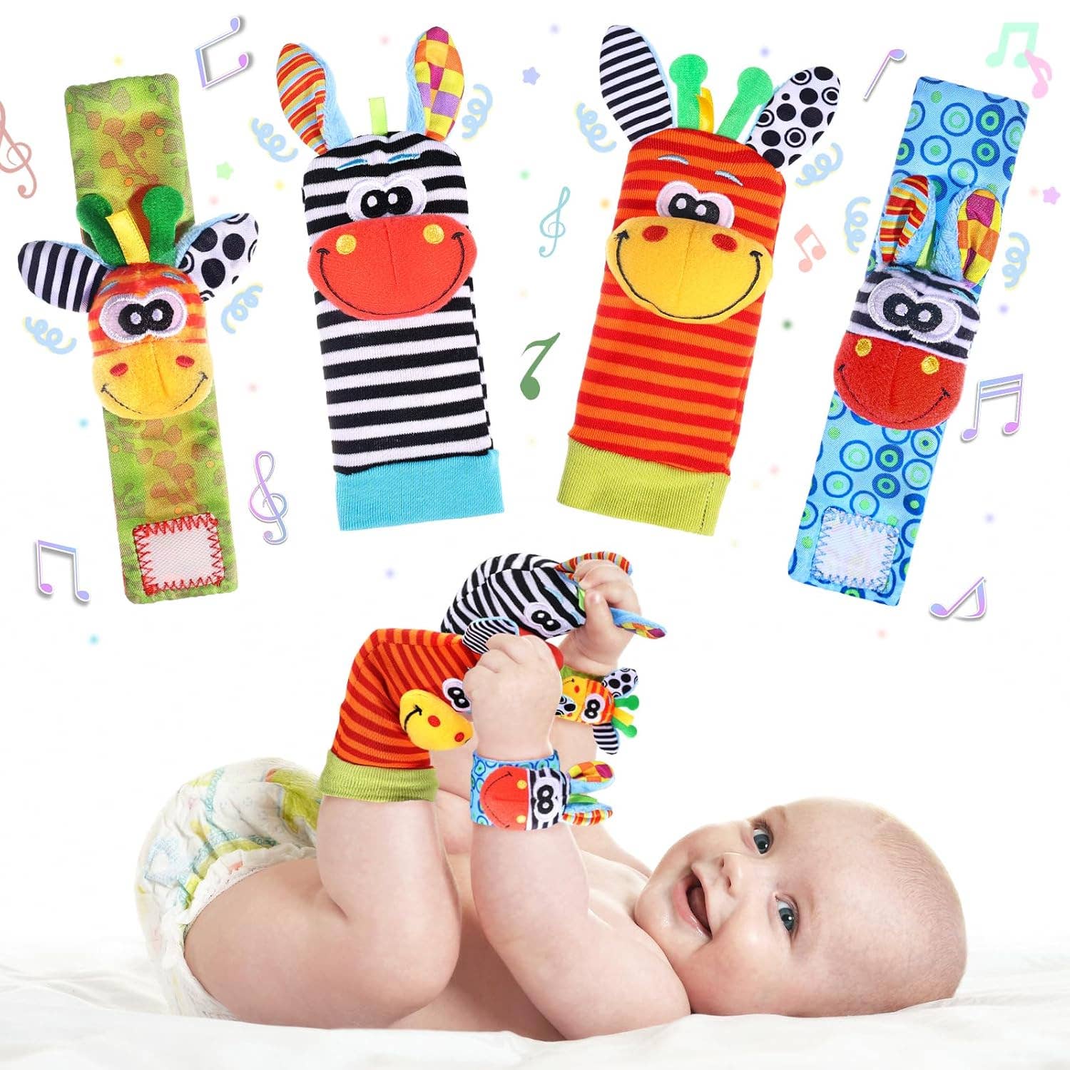 Infant bed bell baby kids plush Toddler Baby Handbell Ring: 1 Pair( wrist & Leg Mix & Match Colors)