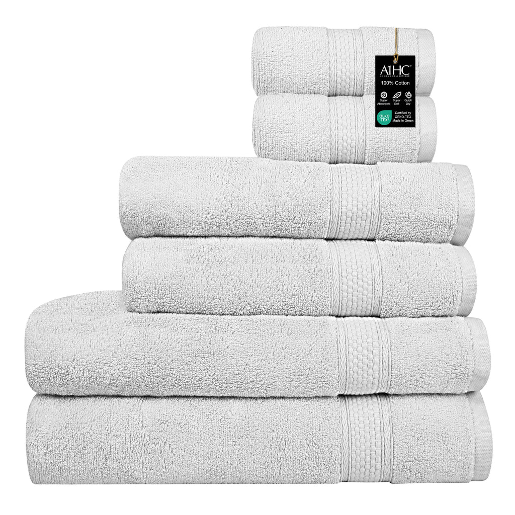 A1HC 100% Cotton Quick Dry & Highly Absorbent Bath Towel Set: Bright White / 3 Piece Set