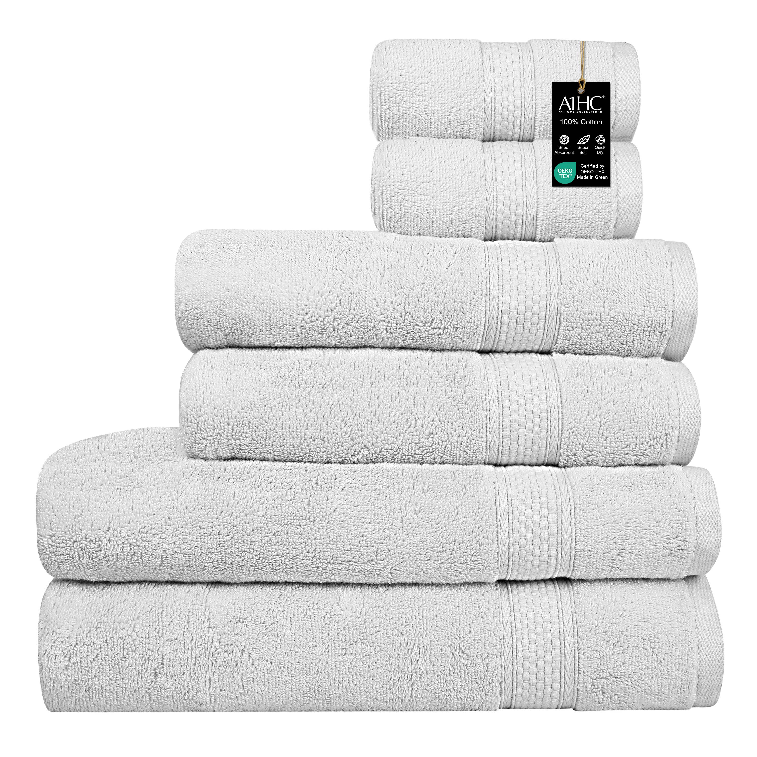 A1HC 100% Cotton Quick Dry & Highly Absorbent Bath Towel Set: Bright White / 3 Piece Set