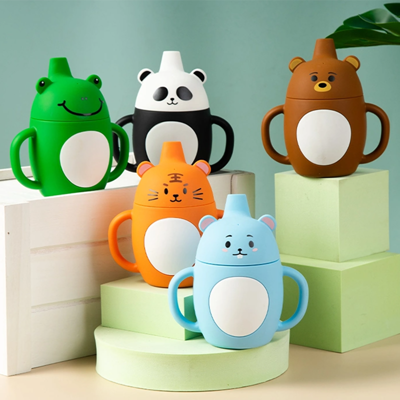 Sippy Animal Silicone Sipping Water Cups Safe BPA Free Silicone Baby Training Cups With Straw Baby Silicon Cups(10 Pack): 1 Pack(Mix & Match Colors)
