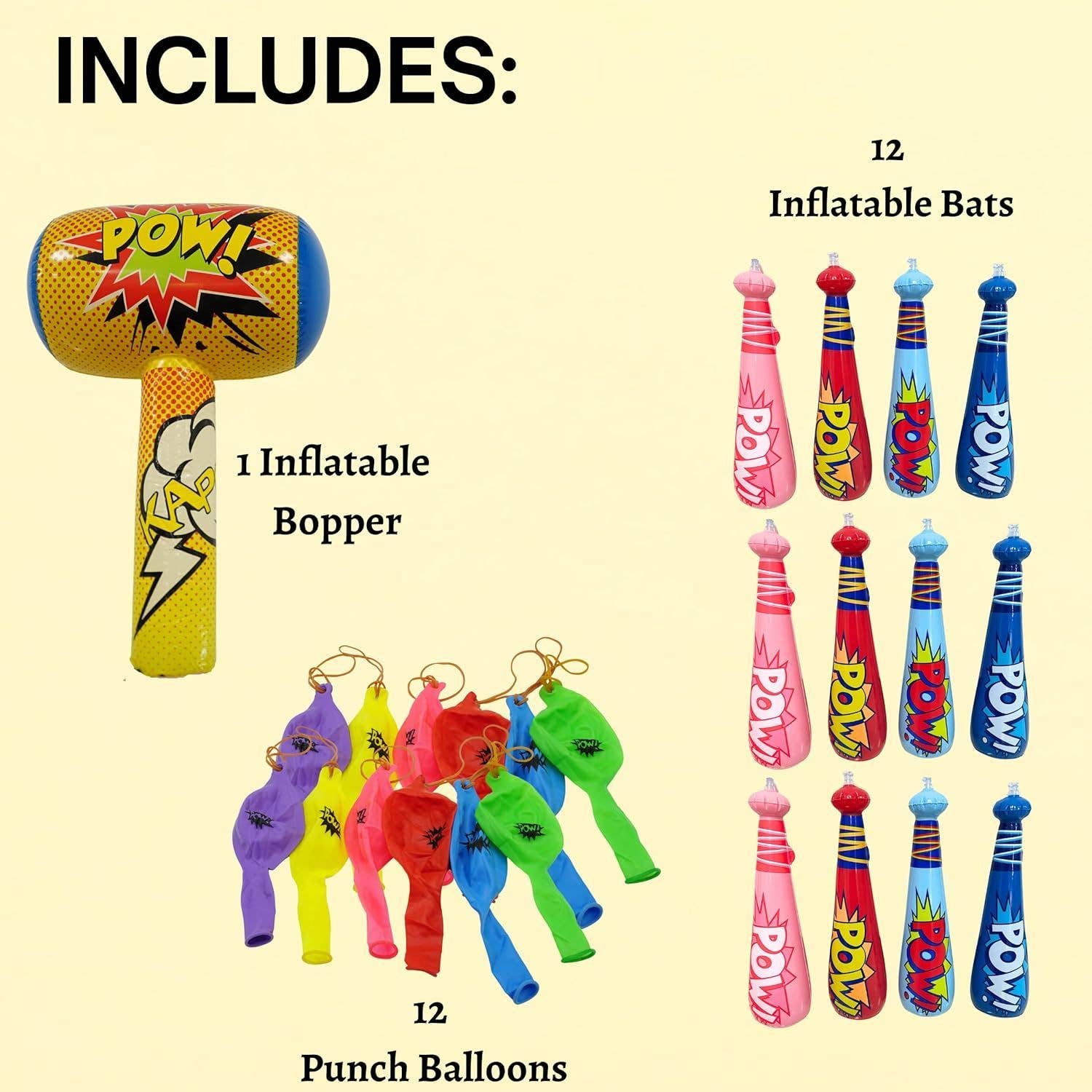 25 piece set Inflatable Baseball Bats, Punch Balloons, Bopper