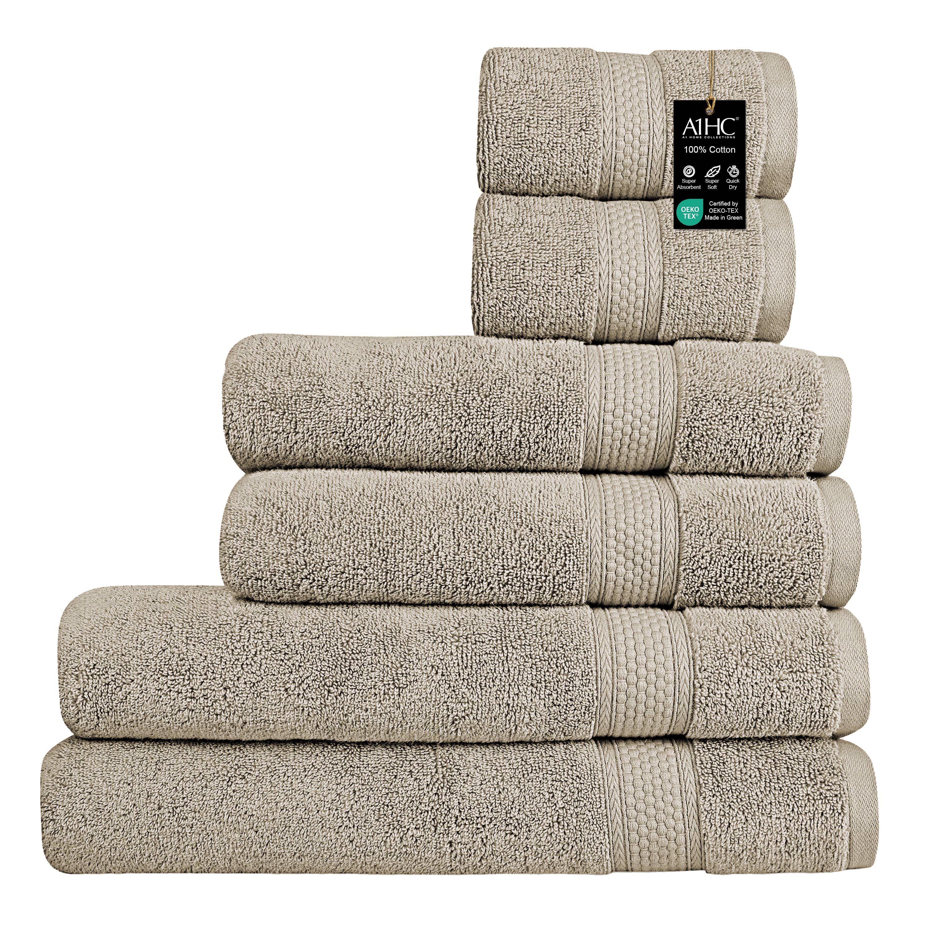 A1HC 100% Cotton Quick Dry & Highly Absorbent Bath Towel Set: Bright White / 3 Piece Set