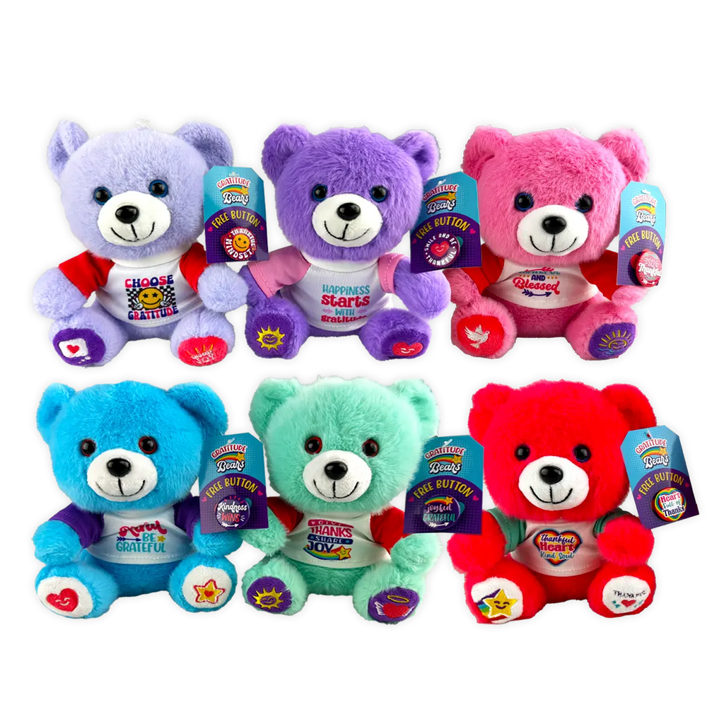Colorful Gratitude Plush Bear & Button Closeout Bulk Price