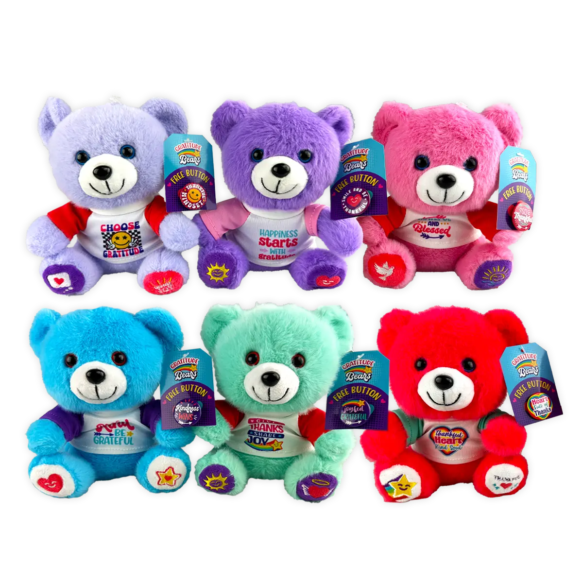 Colorful Gratitude Plush Bear & Button Closeout Bulk Price