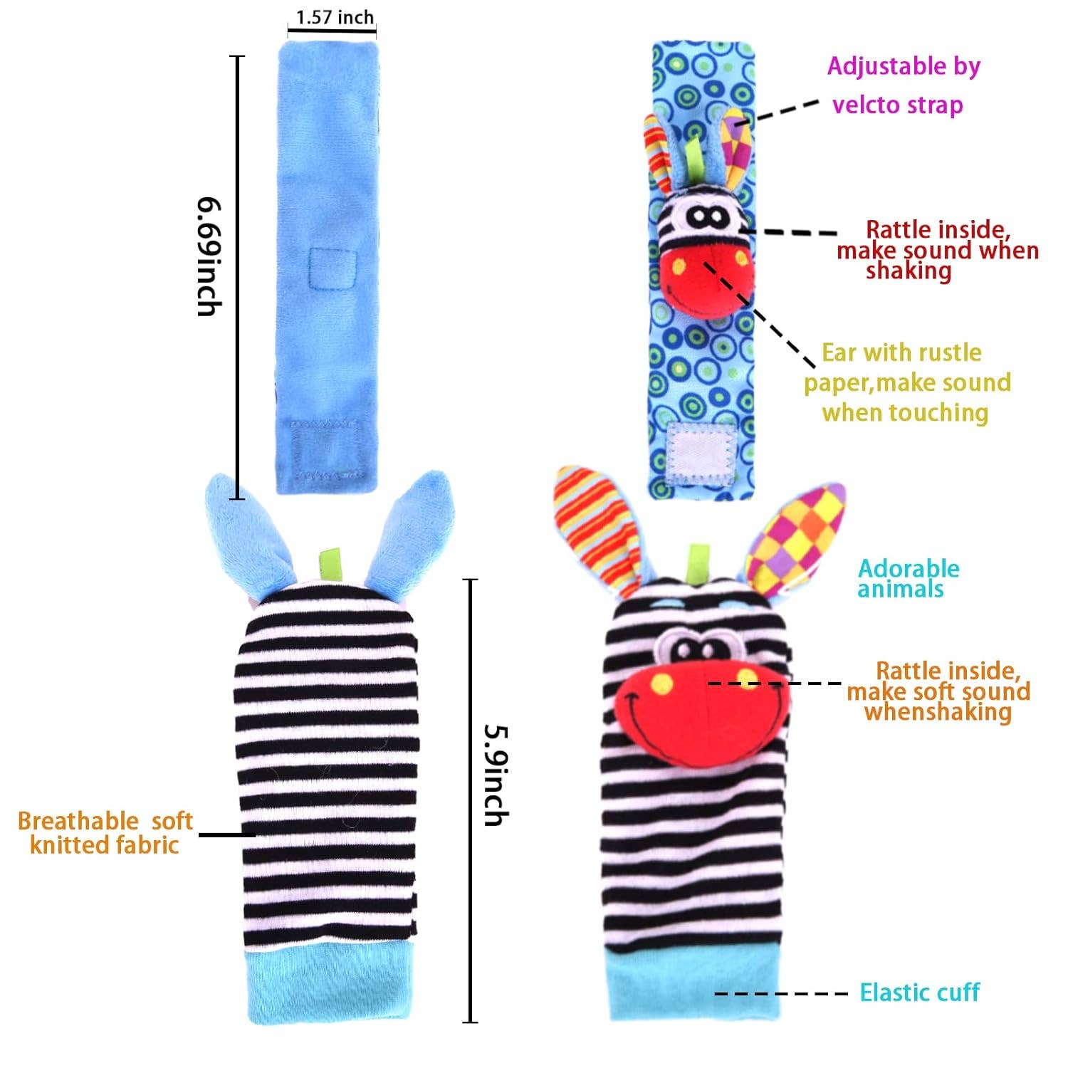 Infant bed bell baby kids plush Toddler Baby Handbell Ring: 1 Pair( wrist & Leg Mix & Match Colors)