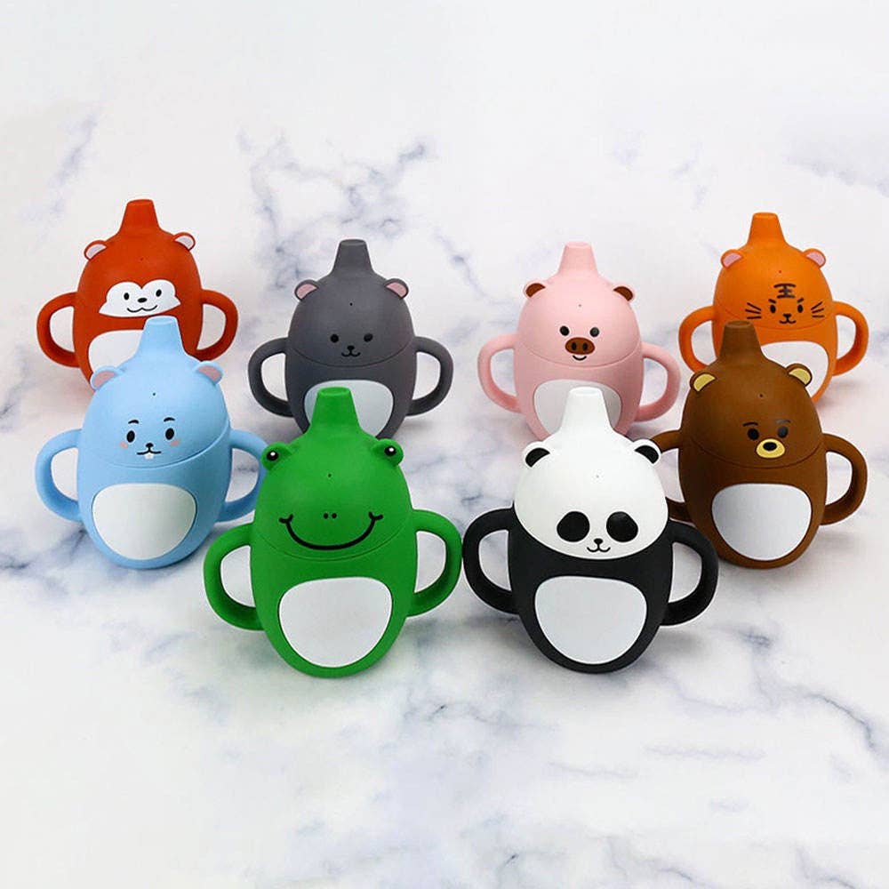 Sippy Animal Silicone Sipping Water Cups Safe BPA Free Silicone Baby Training Cups With Straw Baby Silicon Cups(10 Pack): 1 Pack(Mix & Match Colors)