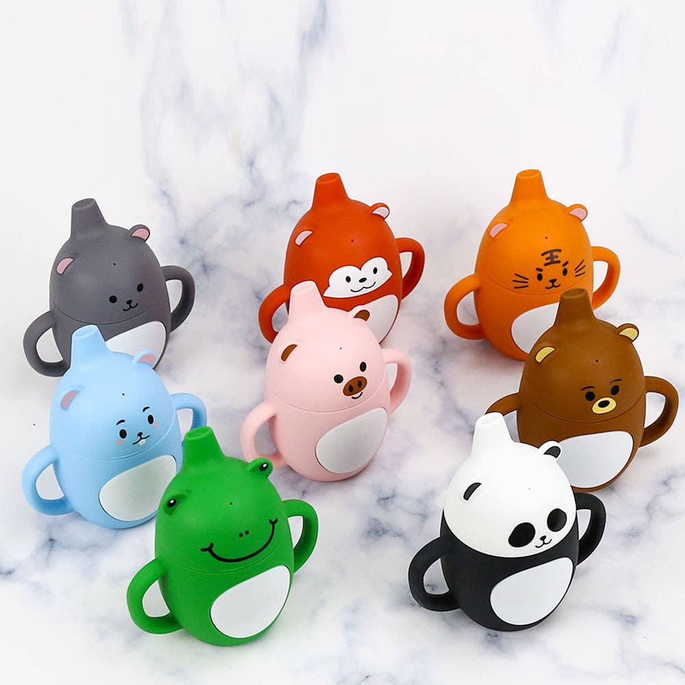 Sippy Animal Silicone Sipping Water Cups Safe BPA Free Silicone Baby Training Cups With Straw Baby Silicon Cups(10 Pack): 1 Pack(Mix & Match Colors)