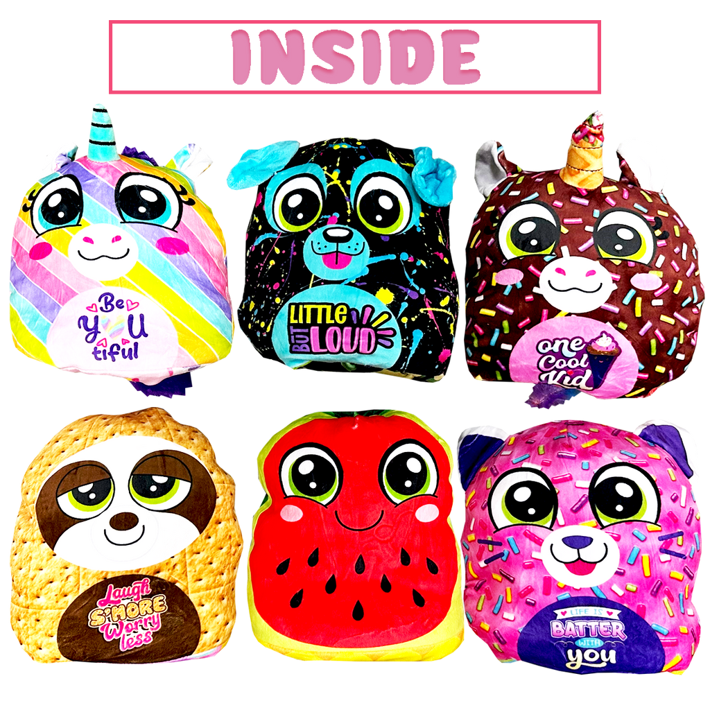 Plush Fluffy Stuffy Reversible Toy Assortment- 6/Pack: Closeout Price