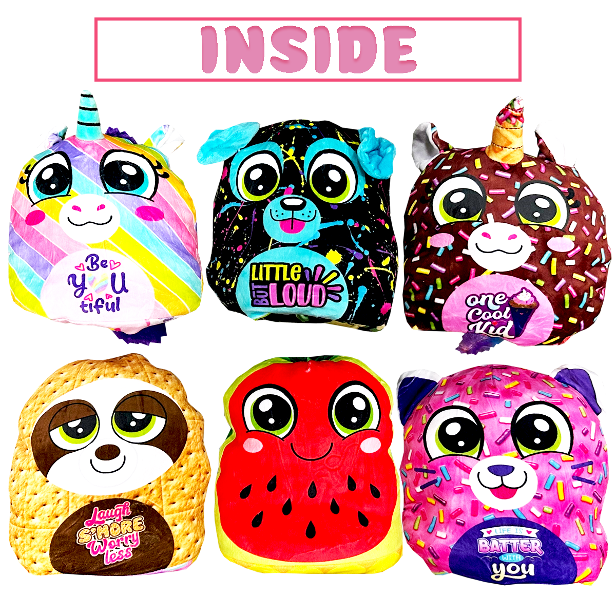 Plush Fluffy Stuffy Reversible Toy Assortment- 6/Pack: Closeout Price