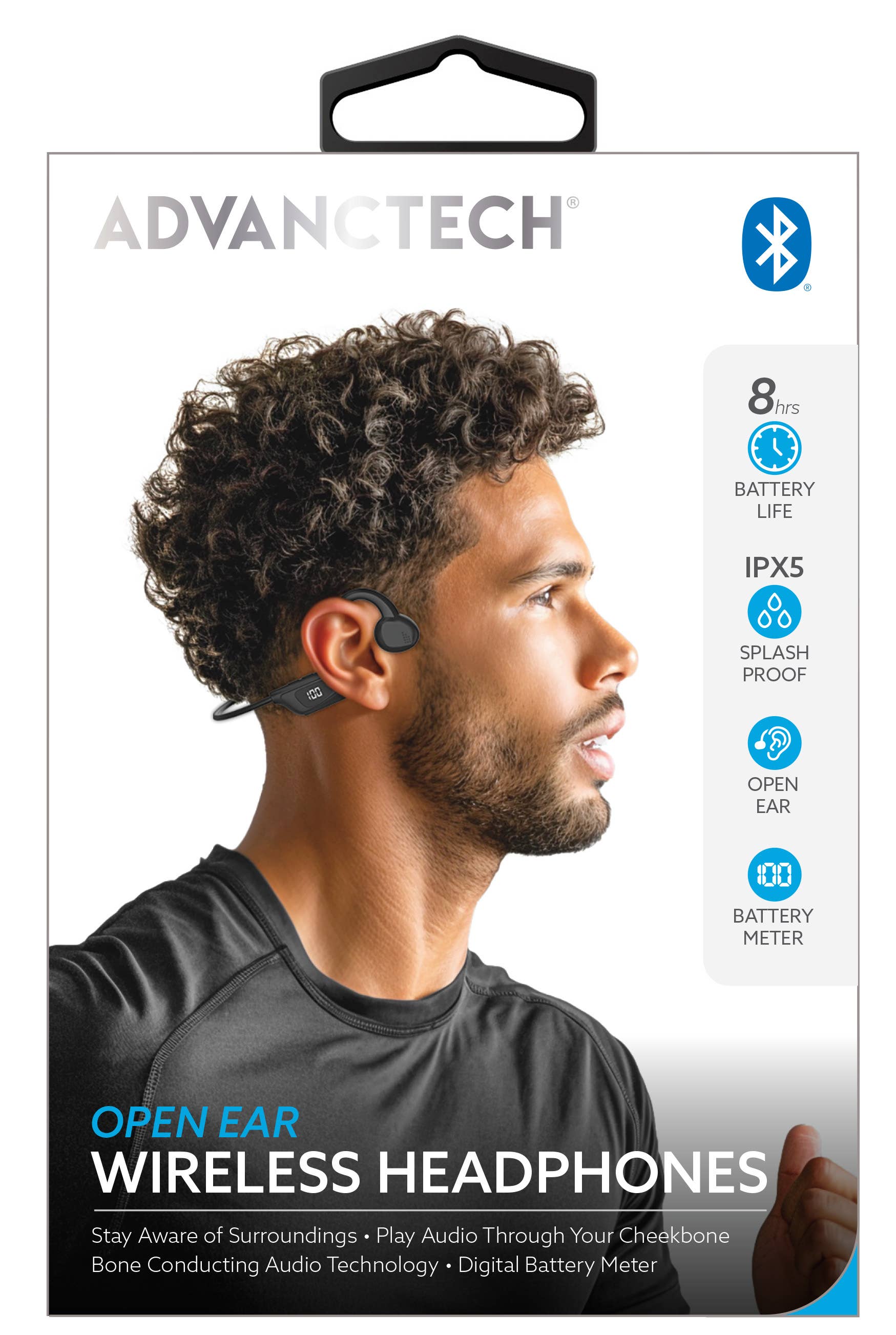 Bone Conduction Bluetooth Headphones with LCD Battery Meter: Off-White