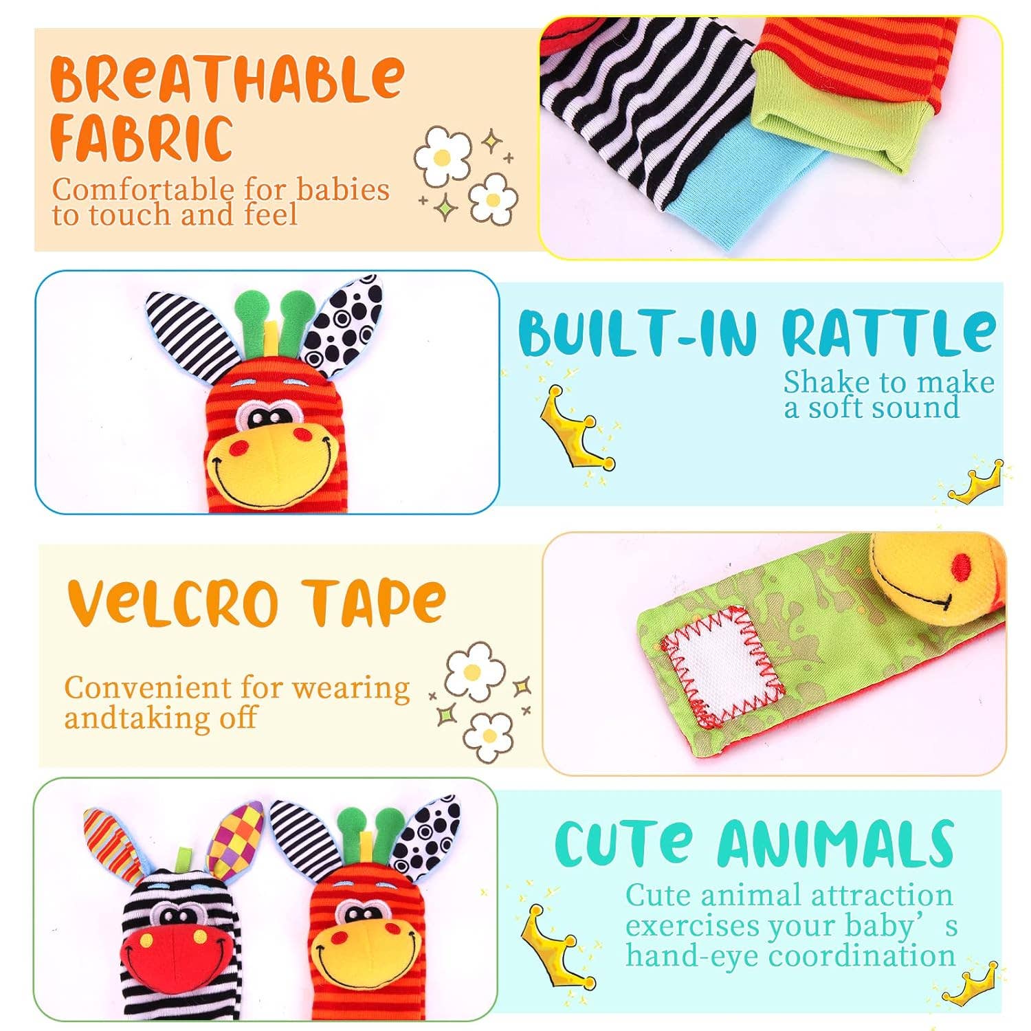 Infant bed bell baby kids plush Toddler Baby Handbell Ring: 1 Pair( wrist & Leg Mix & Match Colors)