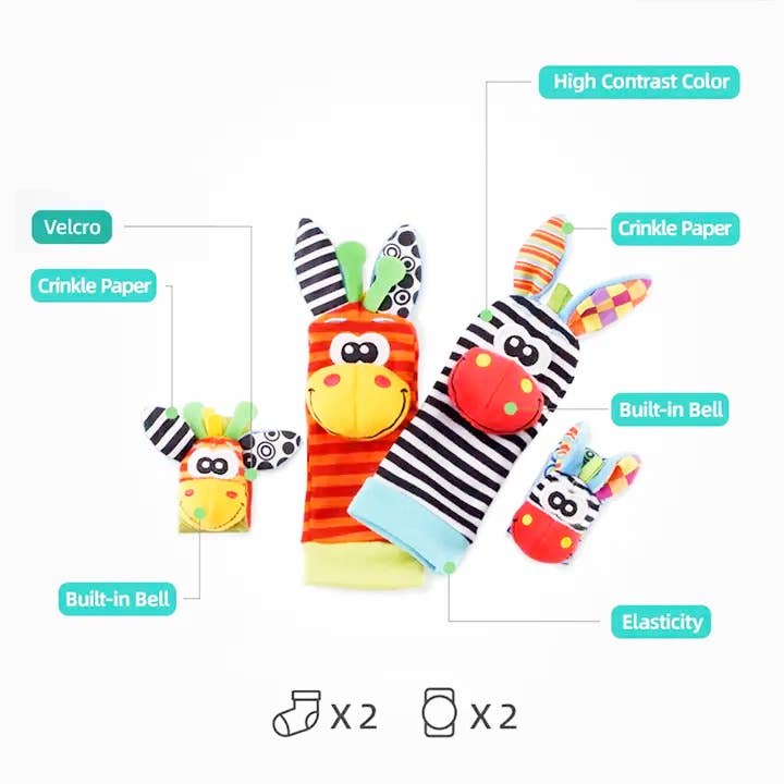 Infant bed bell baby kids plush Toddler Baby Handbell Ring: 1 Pair( wrist & Leg Mix & Match Colors)