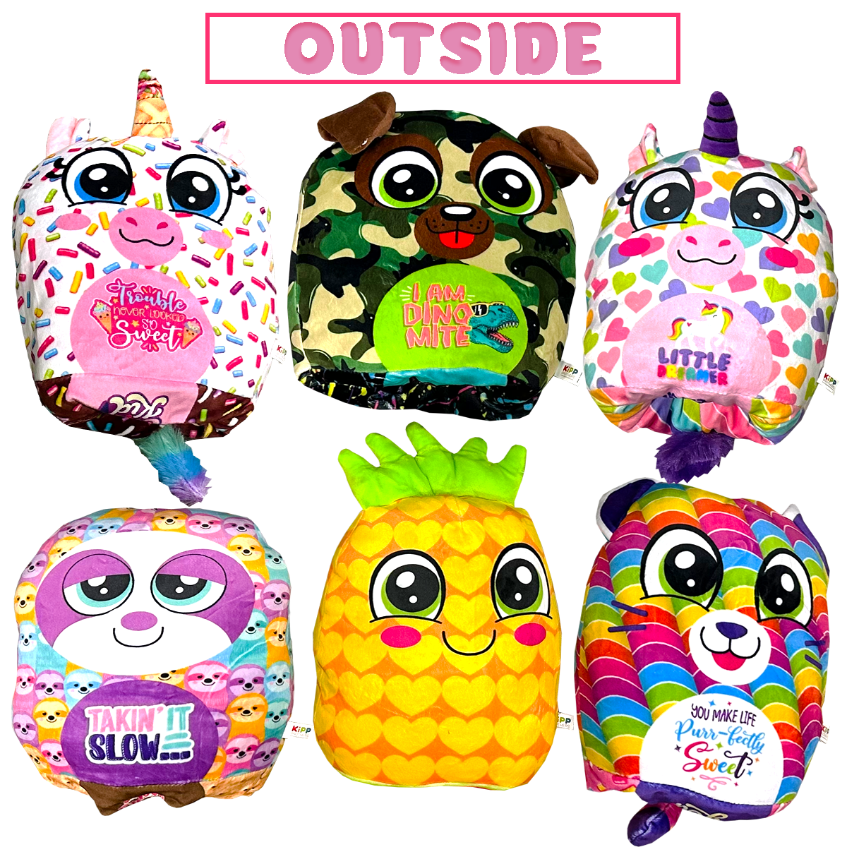Plush Fluffy Stuffy Reversible Toy Assortment- 6/Pack: Closeout Price