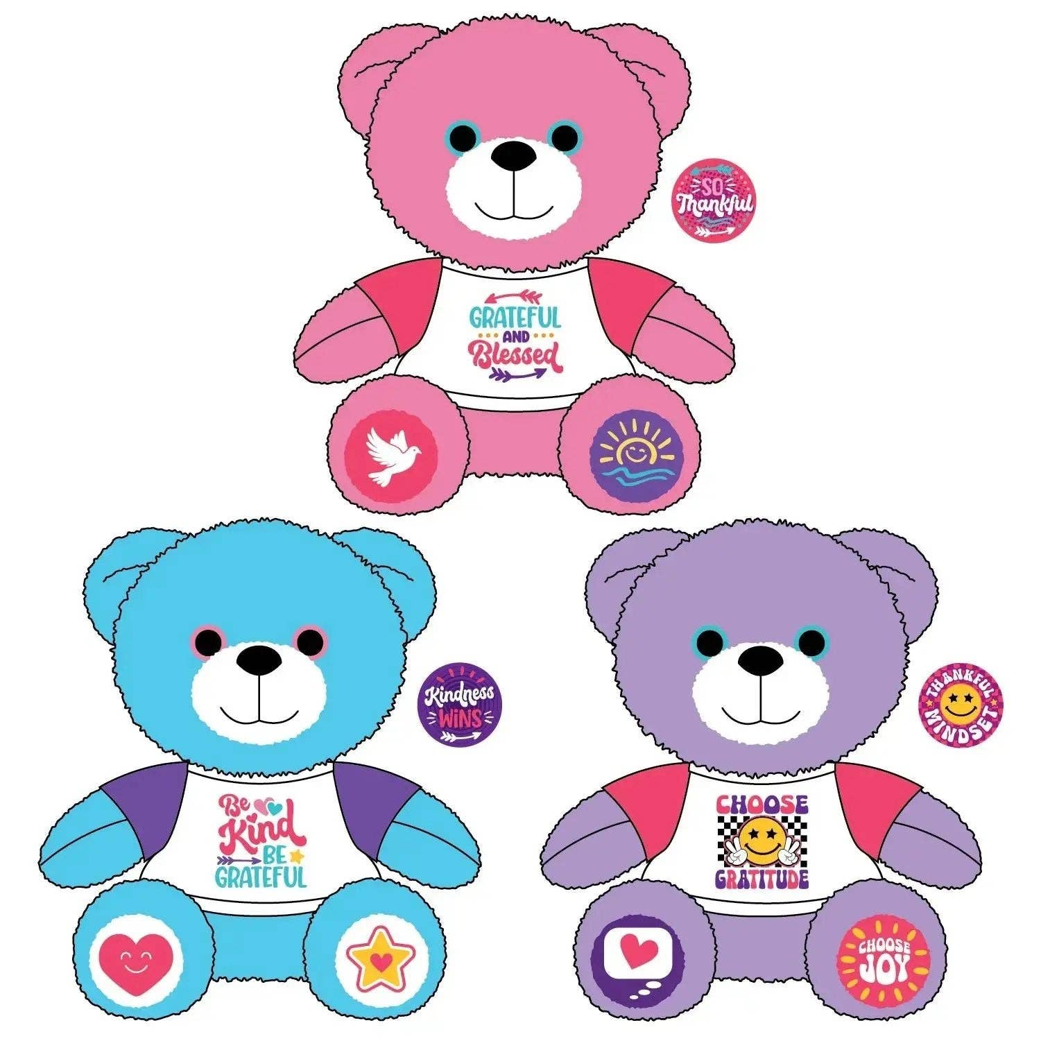 Colorful Gratitude Plush Bear & Button Closeout Bulk Price