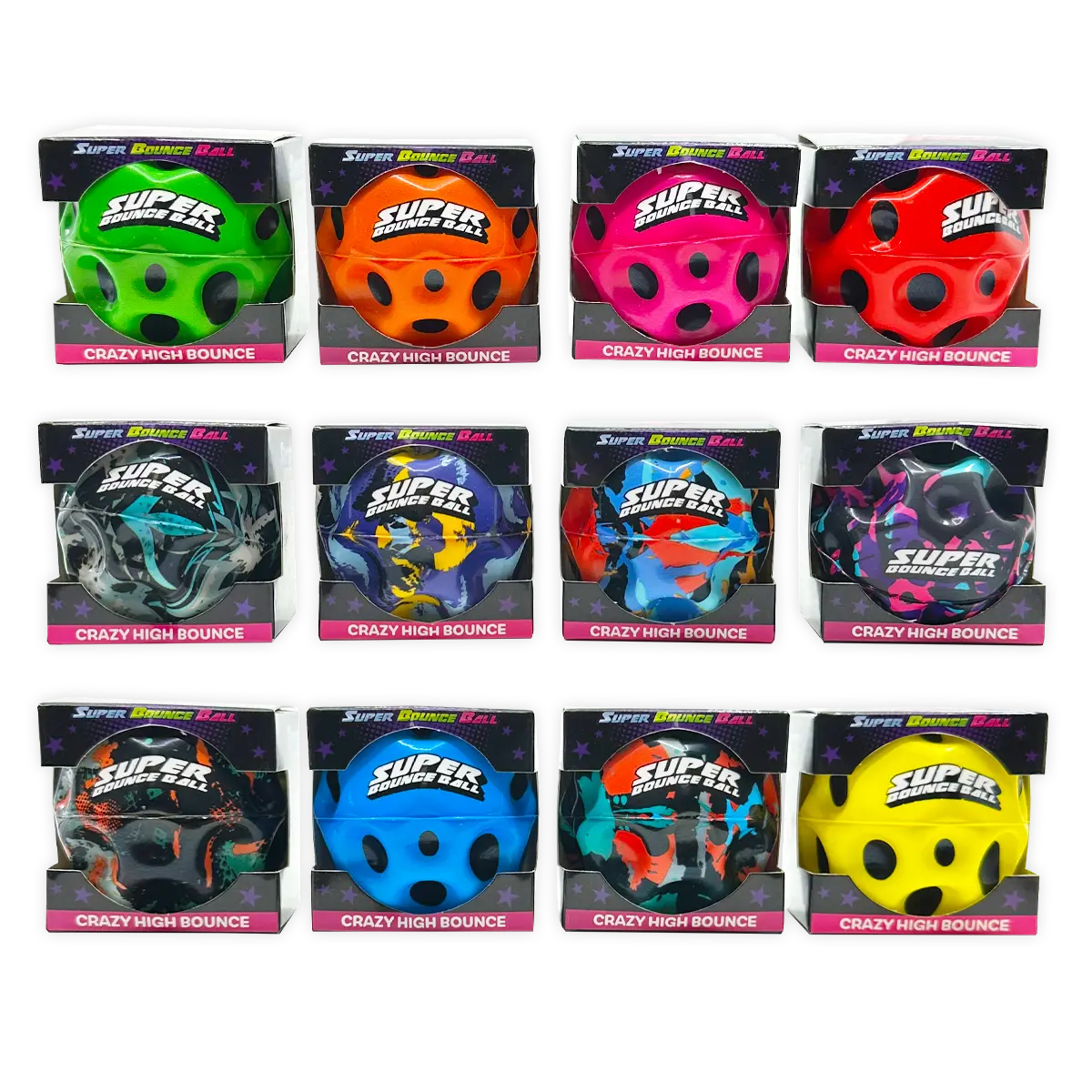 Super Bounce Ball Assortment Boxed - 12/Pack: Closeout Price